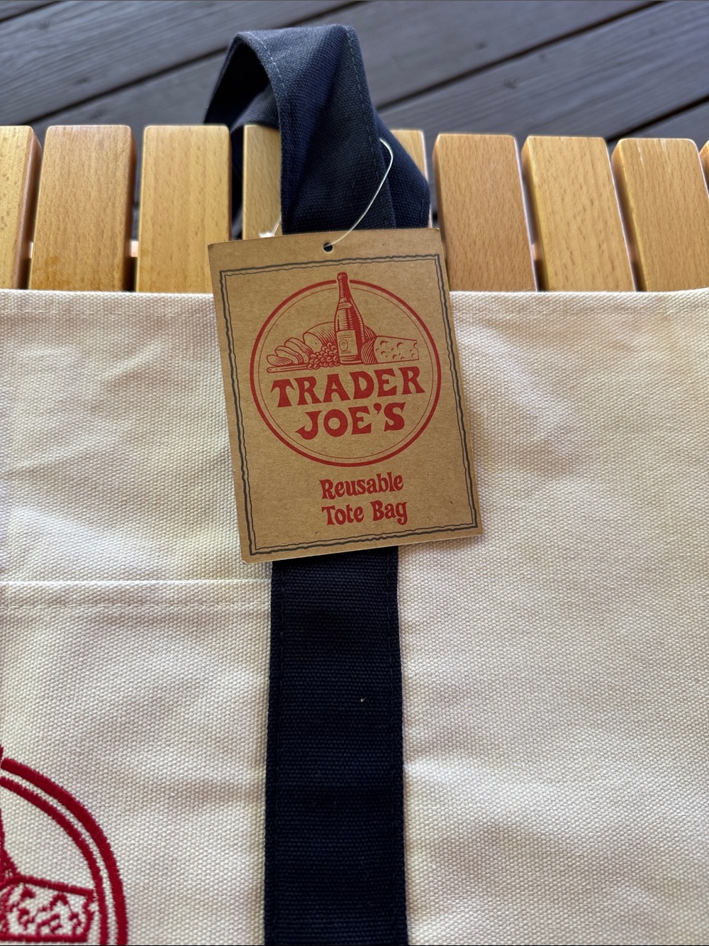 Trader Joe’s Large Tote Canvas Blue NWT - Picture 2 of 4